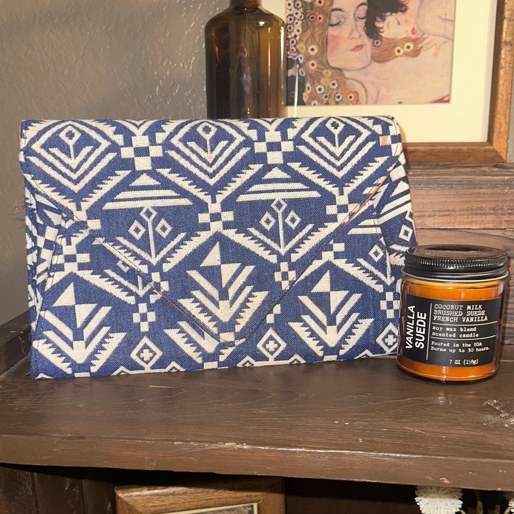 Street Level Blue and White Patterned Clutch